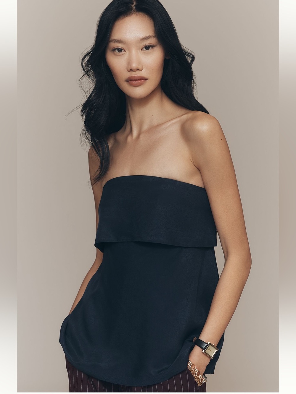 Anthropologie Flowy Maeve Nightfall Navy Strapless Foldover Top Medium NWT